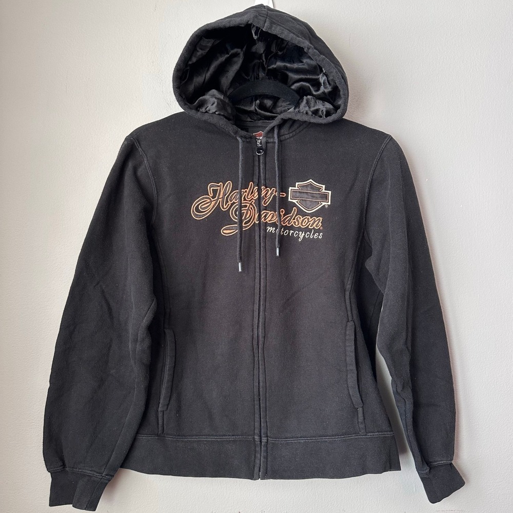 Harley Davidson Motorcycles Womens Black Zip Up Hoodie Jacket Size S